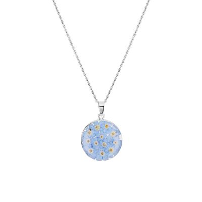 Belk Silverworks Sterling Silver 16+2" Dried Forget-Me-Not Flowers Round Pendant Necklace