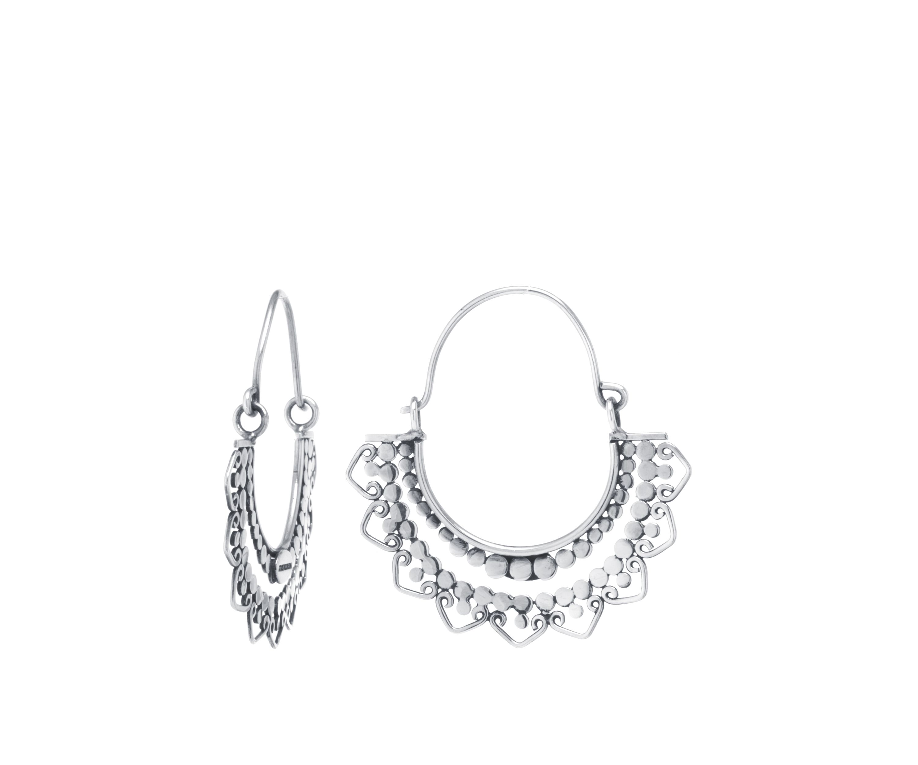 Sterling Silver Bali Beaded Hoop Earrings
