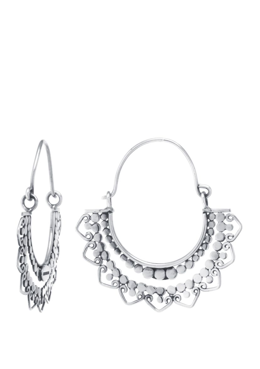 Sterling Silver Bali Beaded Hoop Earrings