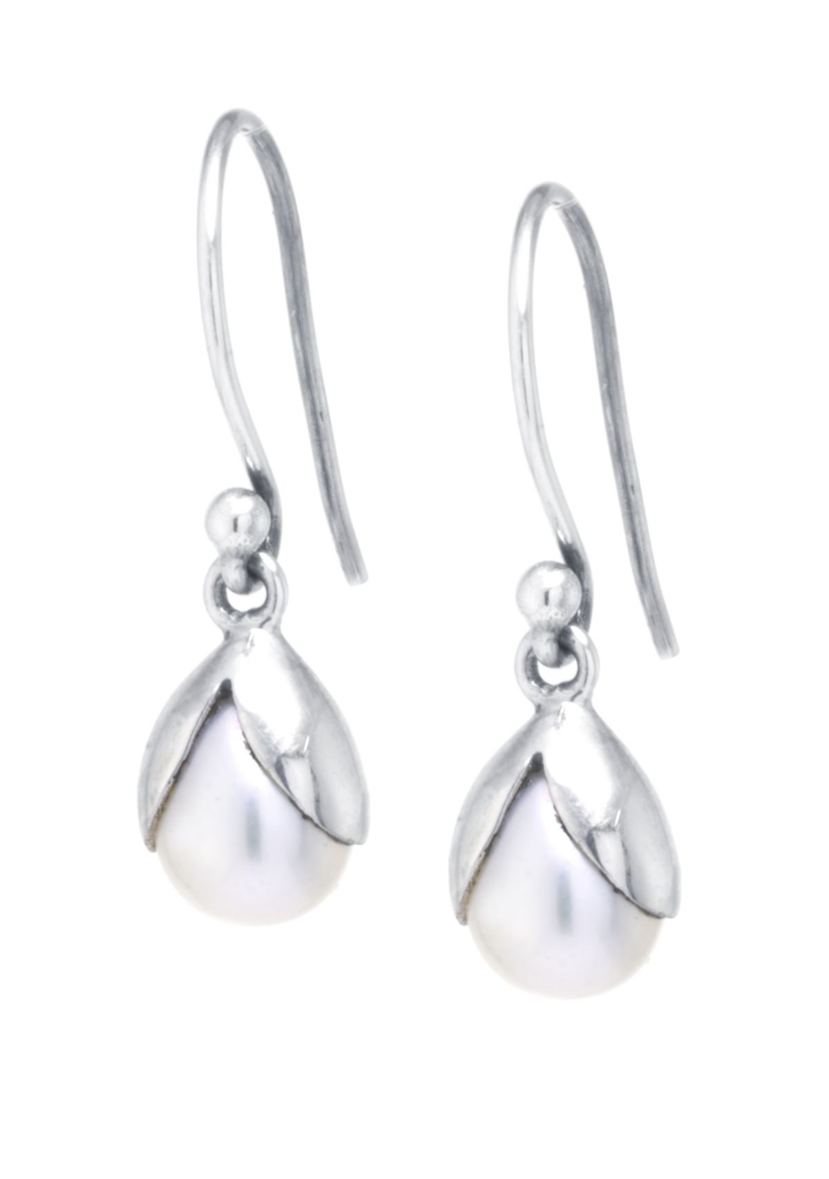 Sterling Silver Bali Inspired Freshwater Pearl Drop Earrings