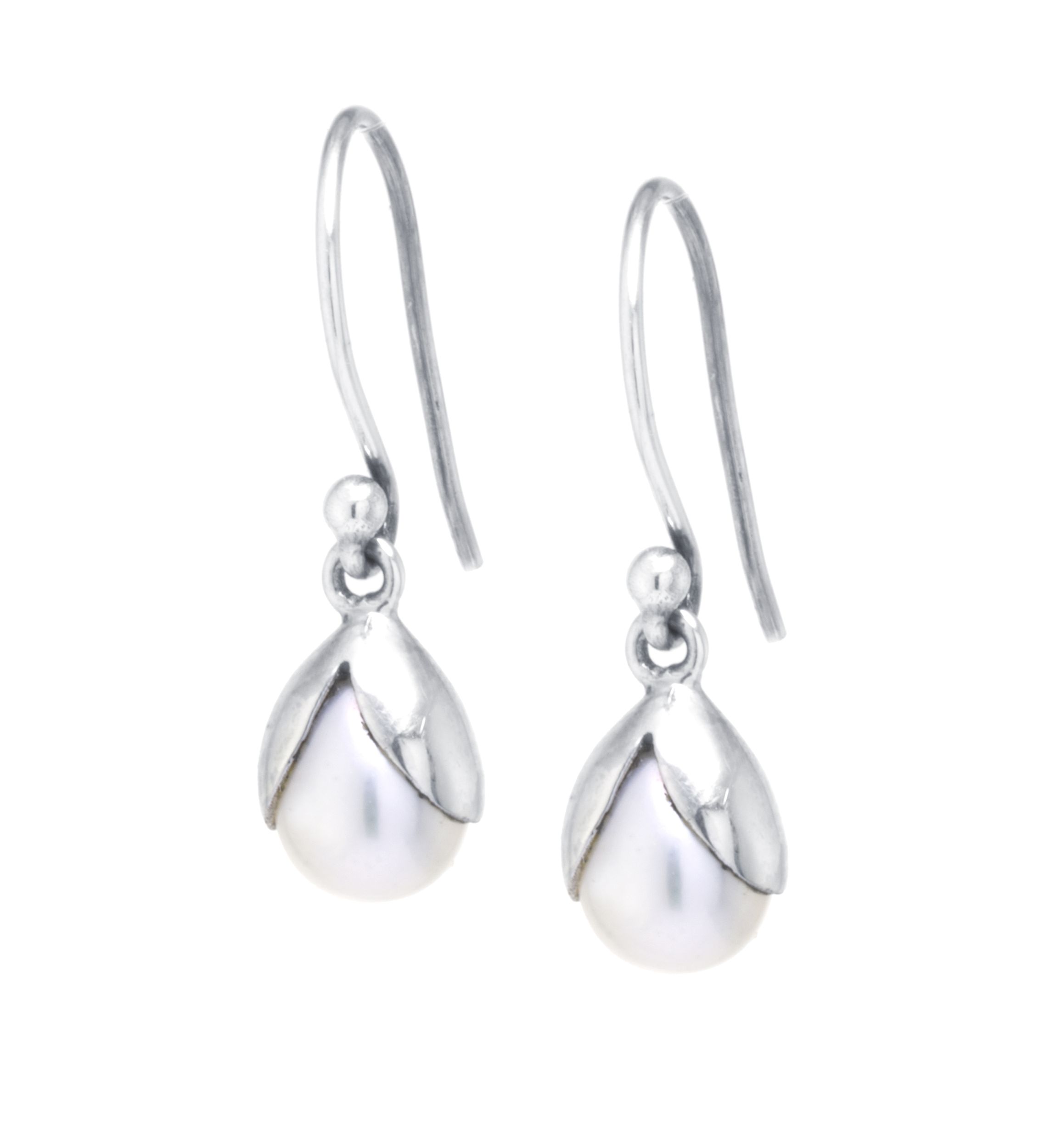 Sterling Silver Bali Inspired Freshwater Pearl Drop Earrings