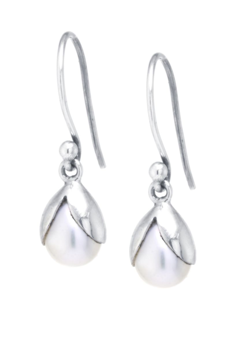 Sterling Silver Bali Inspired Freshwater Pearl Drop Earrings