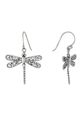 Infinity Silver Sterling Silver Oxidized Dragonfly Drop Earrings