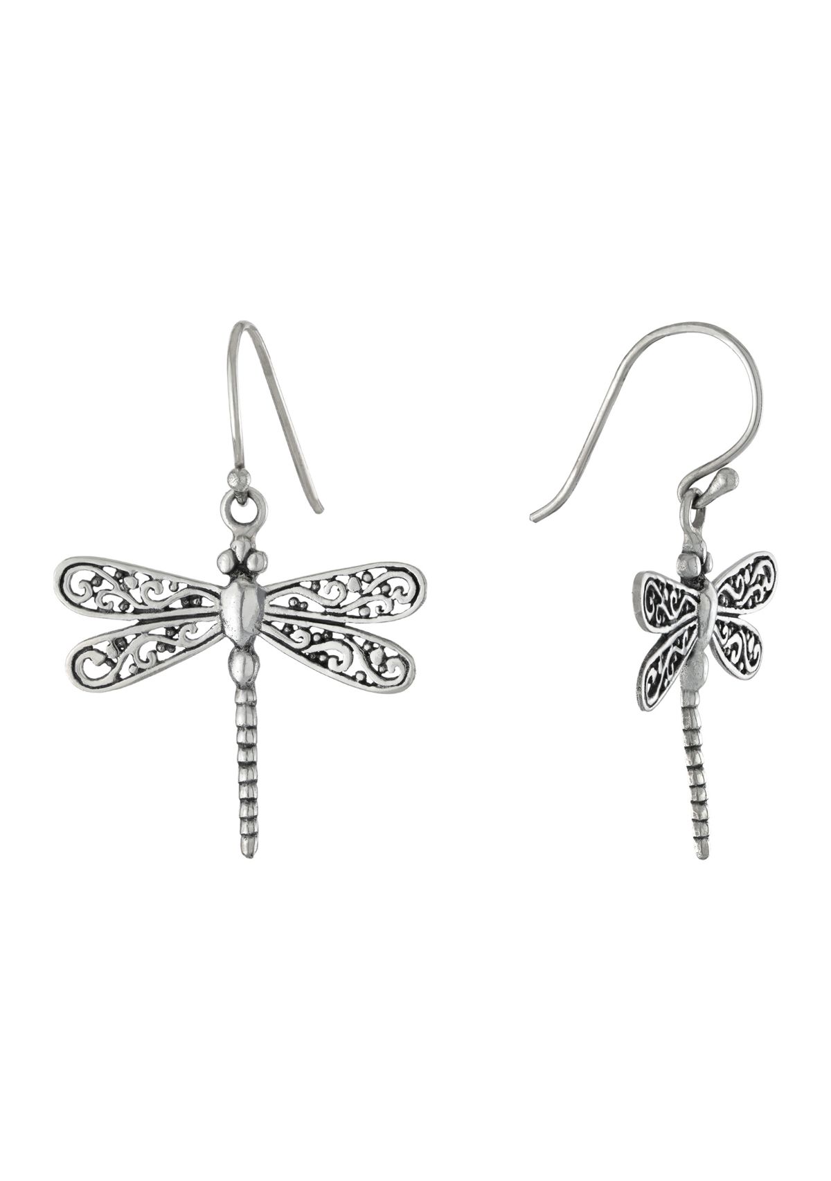 Sterling Silver Oxidized Dragonfly Drop Earrings