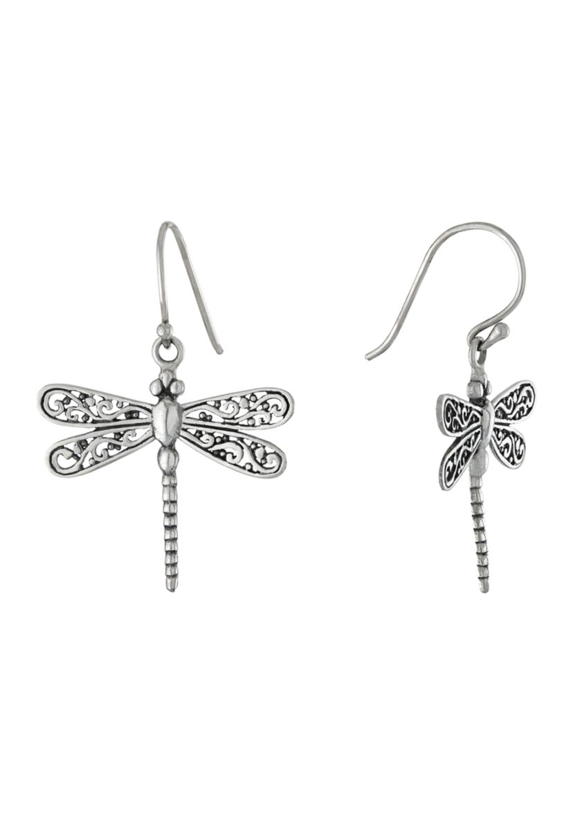 Sterling Silver Oxidized Dragonfly Drop Earrings