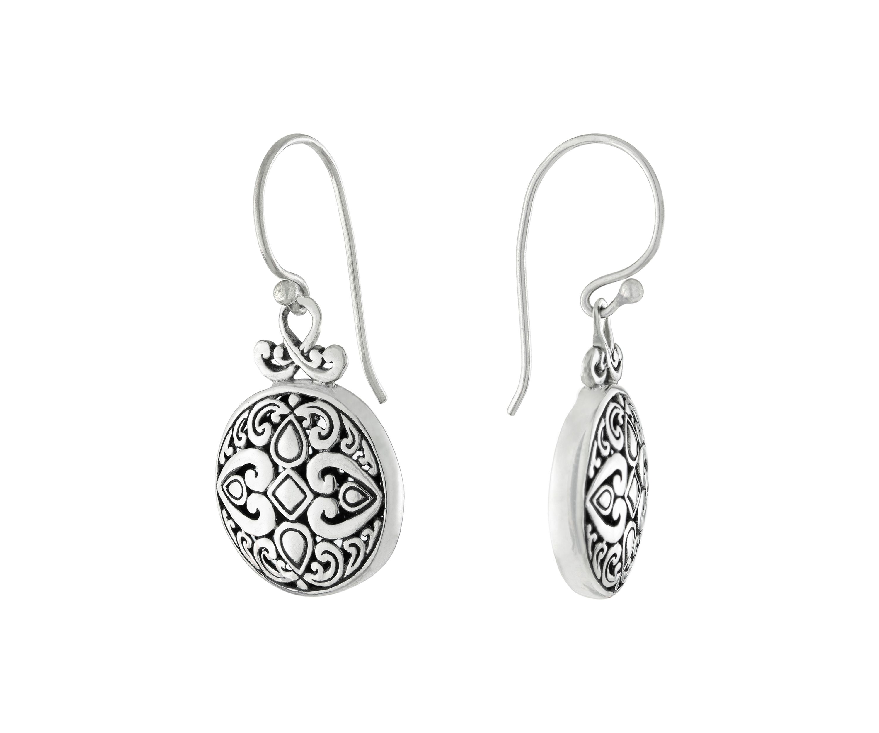 Sterling Silver 1.3" Bali Round Filigree Drop Earrings