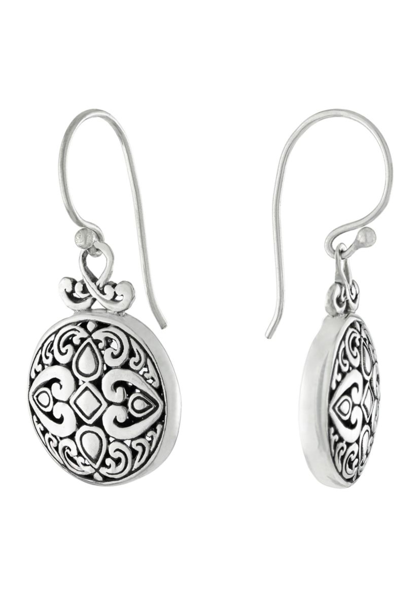 Sterling Silver 1.3" Bali Round Filigree Drop Earrings