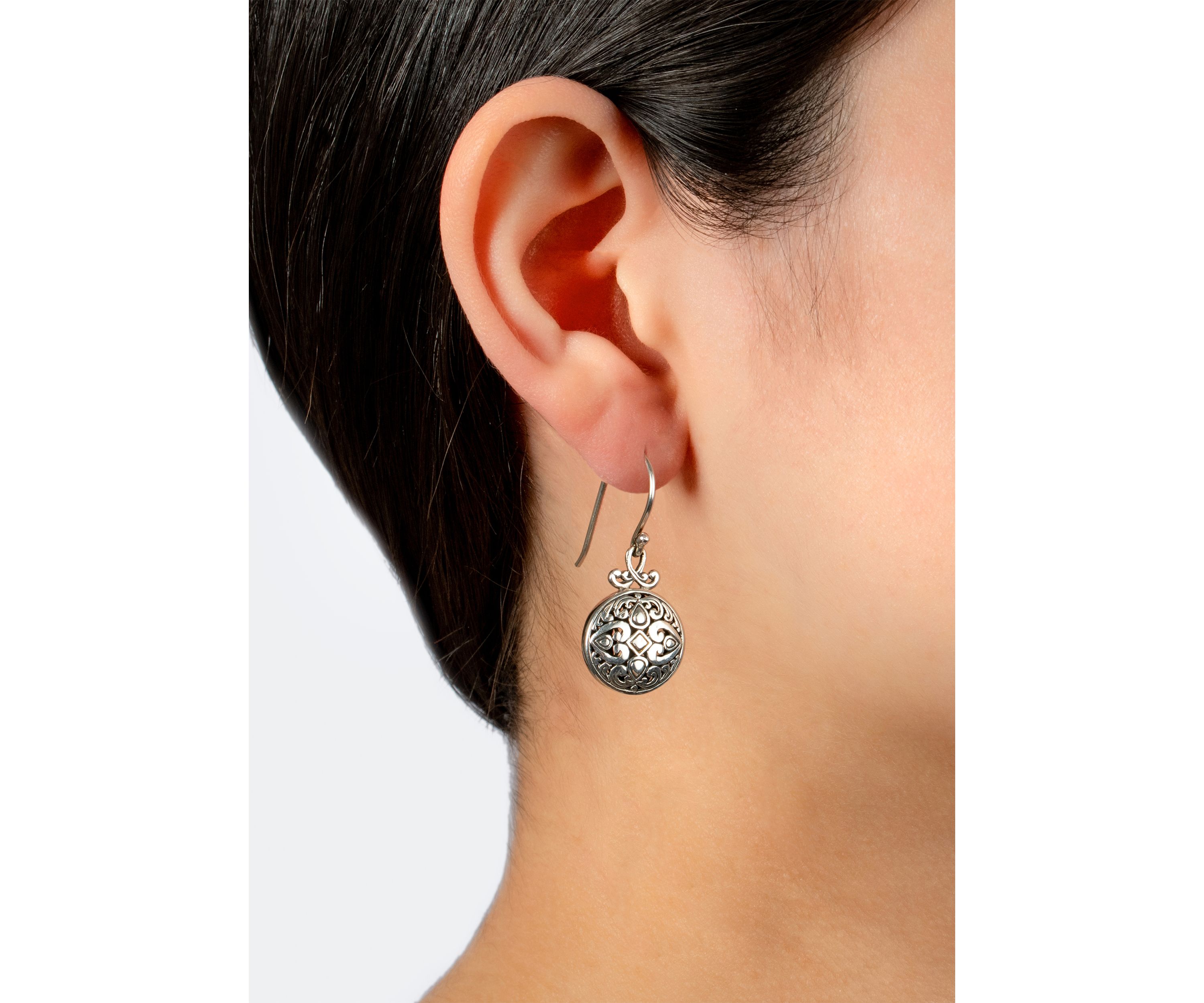 Sterling Silver 1.3" Bali Round Filigree Drop Earrings