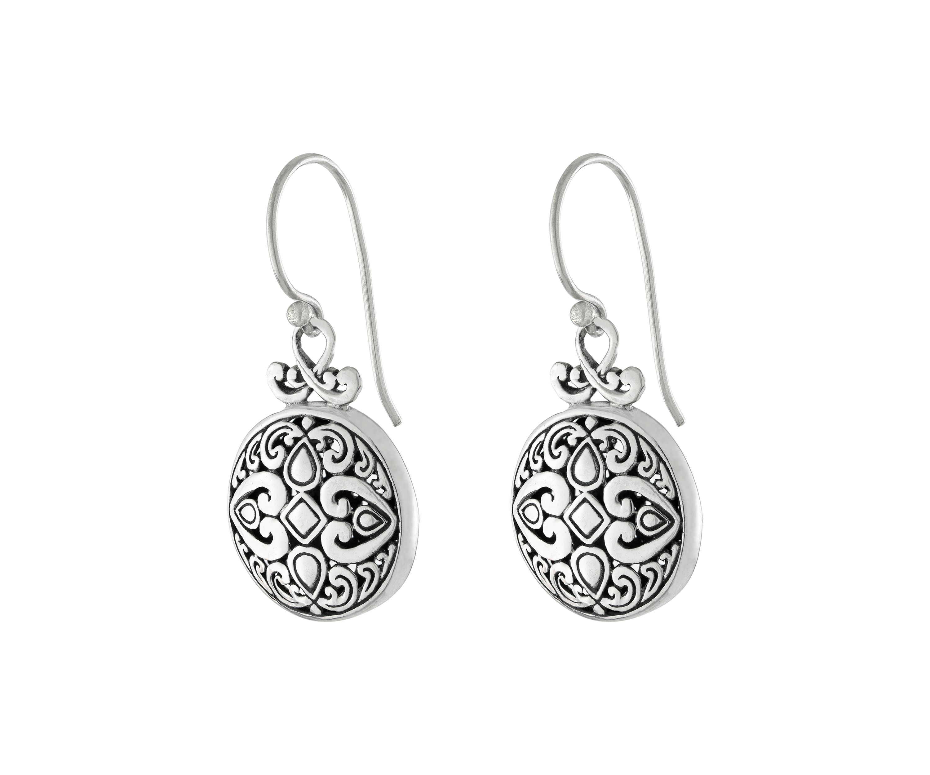 Sterling Silver 1.3" Bali Round Filigree Drop Earrings