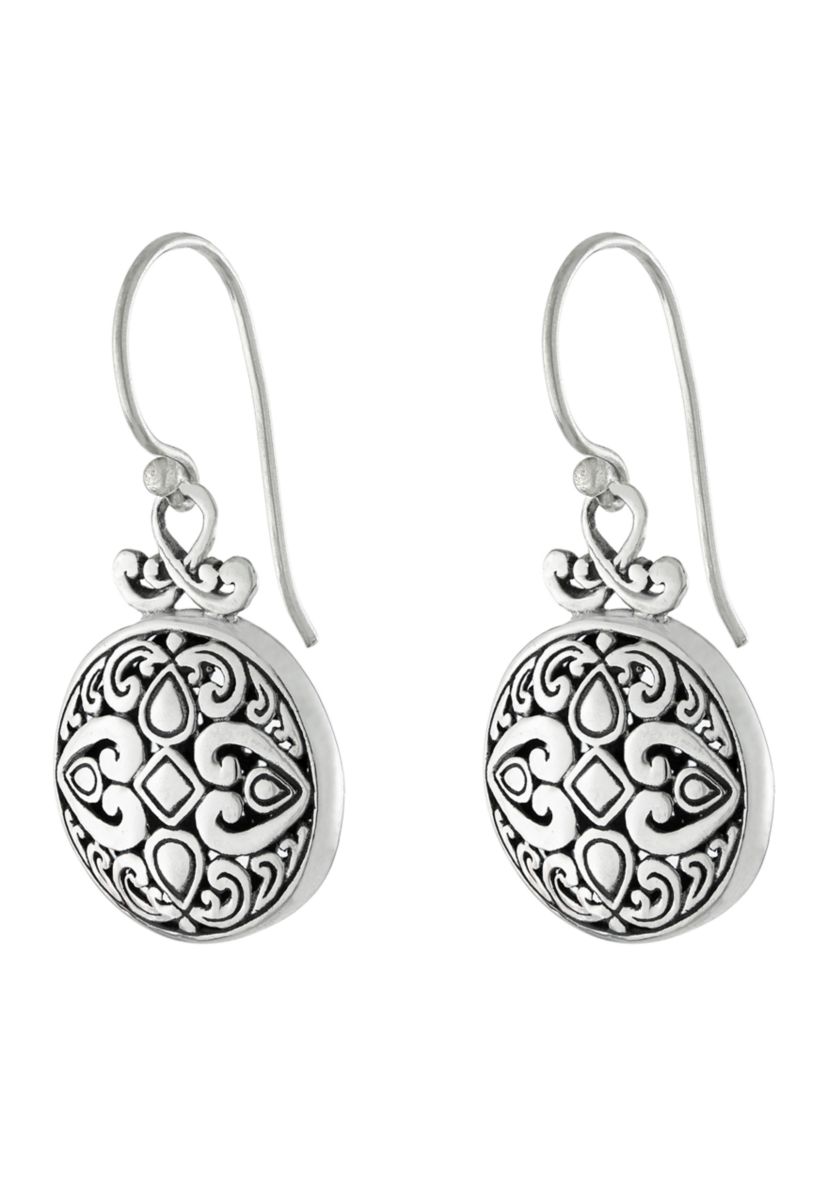 Sterling Silver 1.3" Bali Round Filigree Drop Earrings