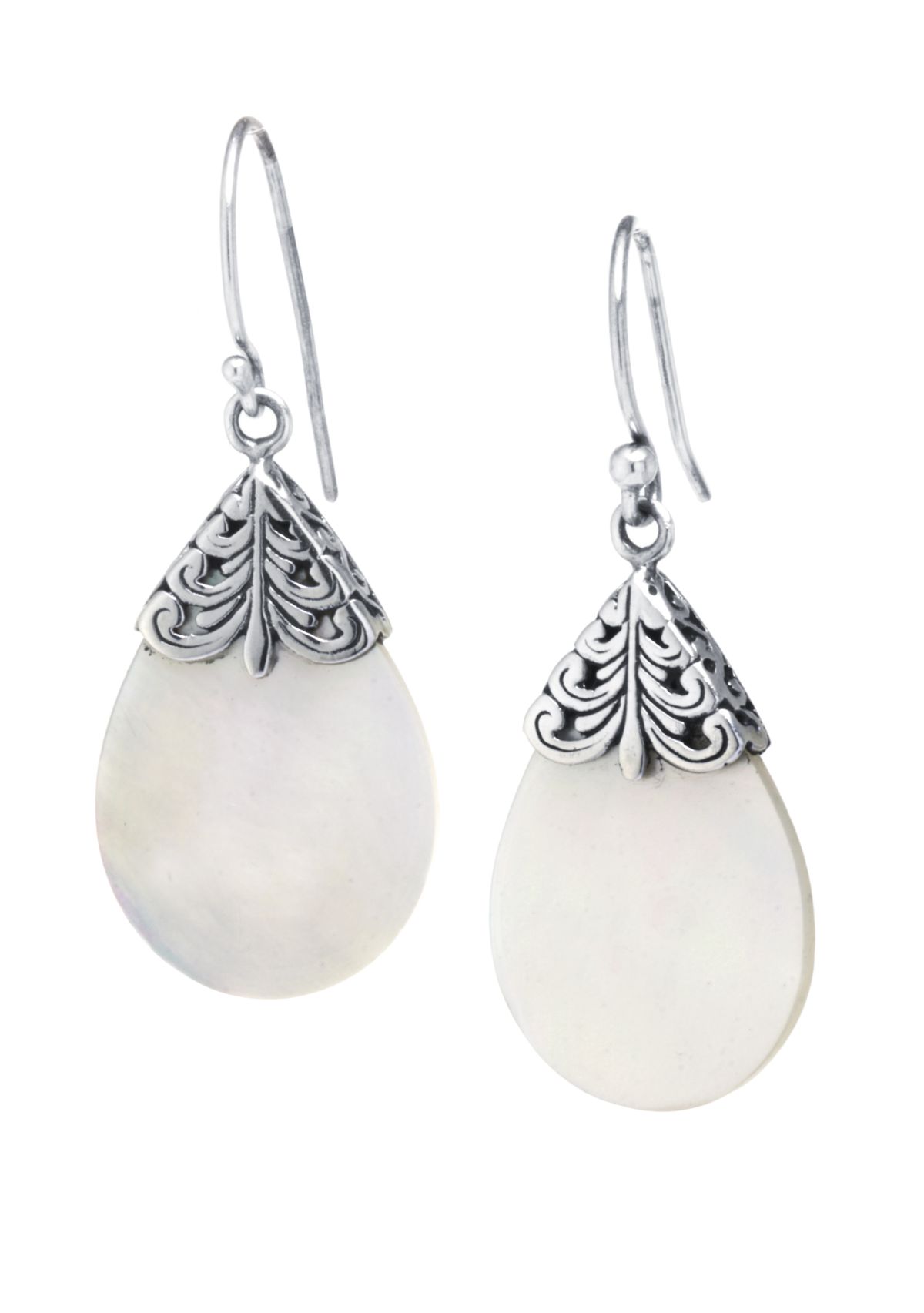 Sterling Silver Bali Mother of Pearl Drop Earrings
