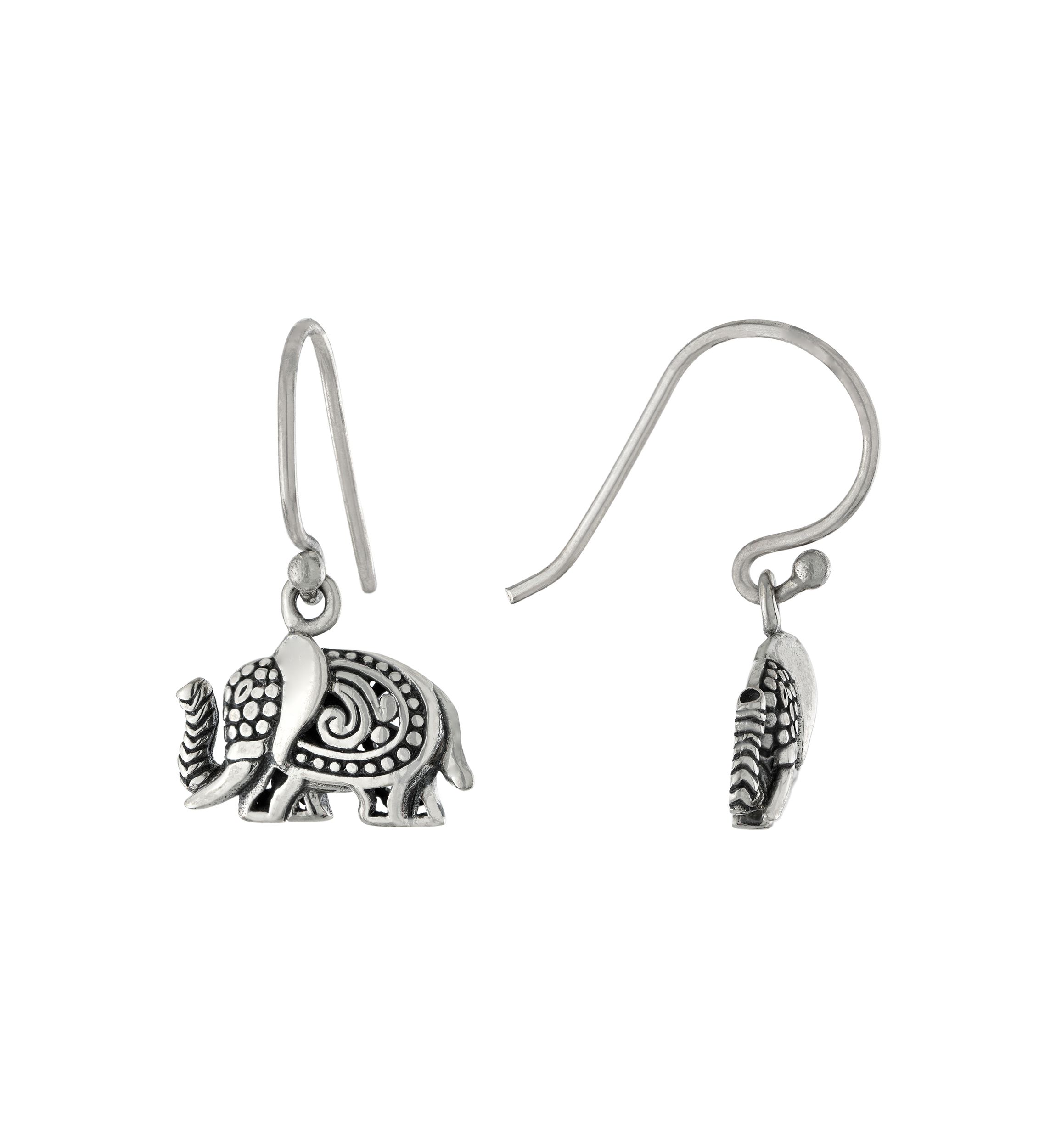 Sterling Silver Oxidized Elephant Drop Earrings