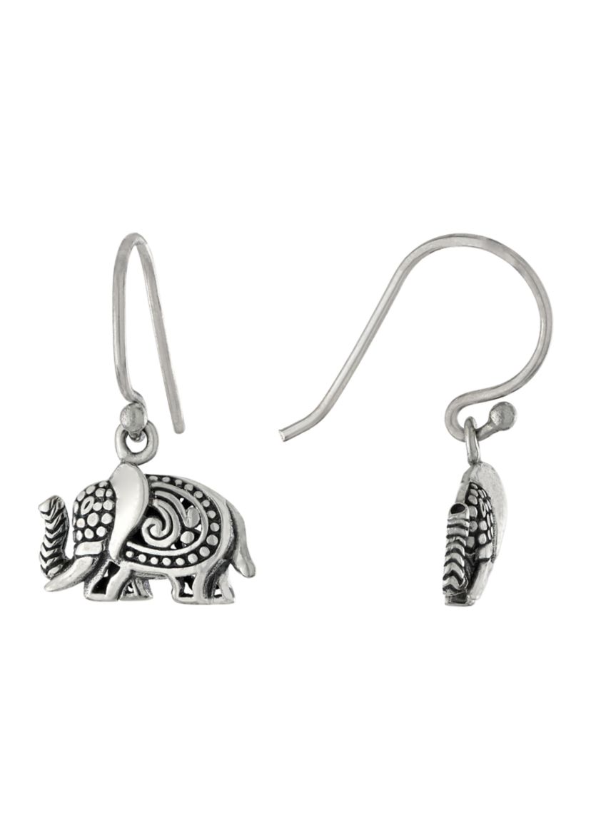 Sterling Silver Oxidized Elephant Drop Earrings