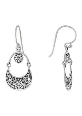 Infinity Silver Oxidized Sterling Silver Flower and Swirl Moveable Drop Earrings