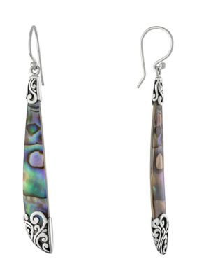 Infinity Silver Oxidized Sterling Silver Abalone and Mother of Pearl Abstract Front & Back Drop Earrings