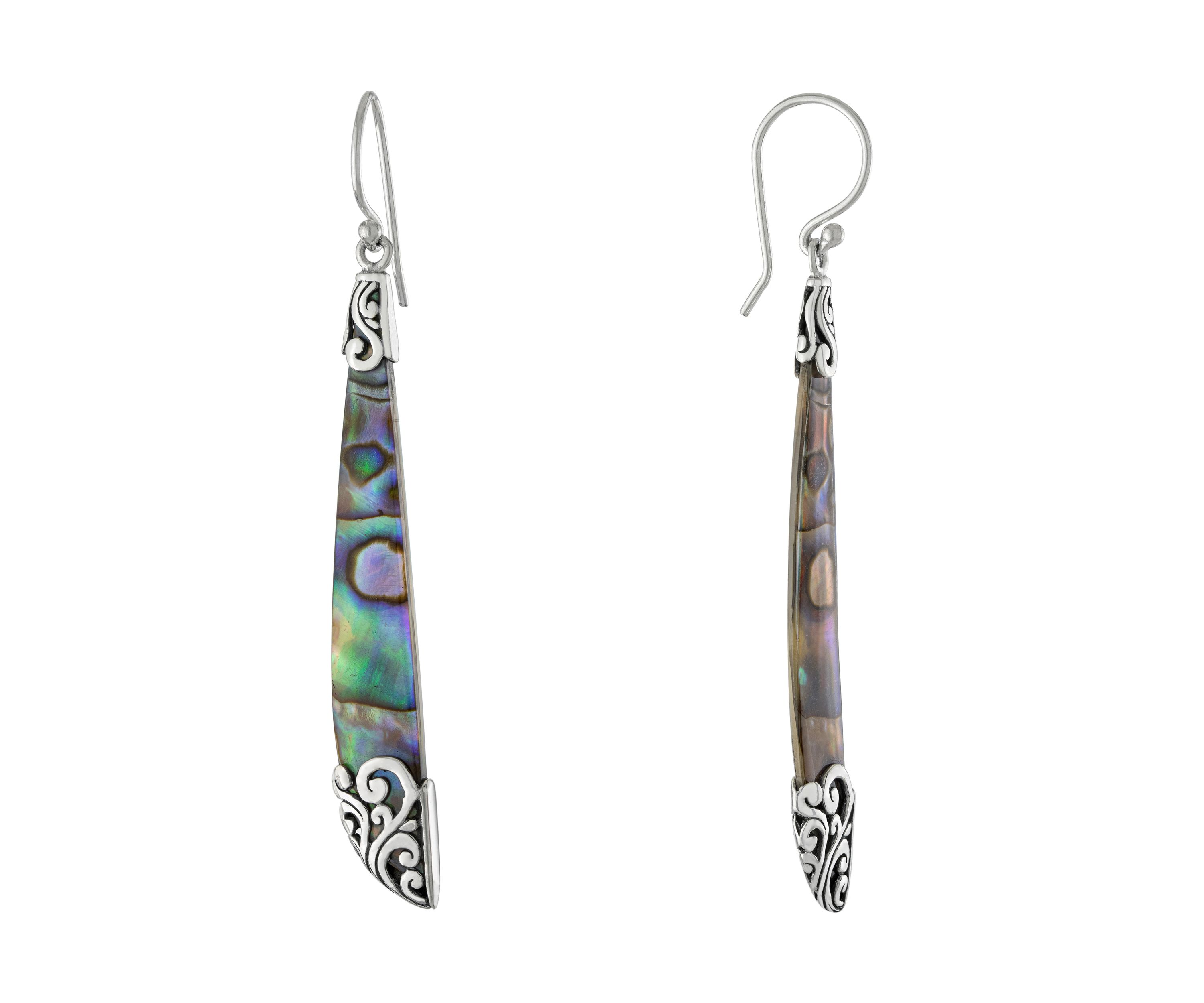 Oxidized Sterling Silver Abalone and Mother of Pearl Abstract Front & Back Drop Earrings