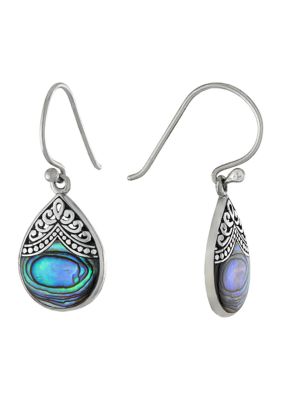 Belk Silverworks Sterling Silver Oxidized Abalone Filigree Teardrop Earrings