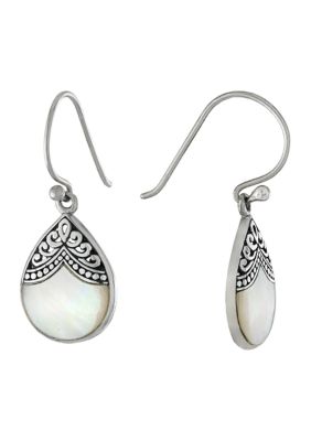 Infinity Silver Sterling Silver Oxidized Mother of Pearl Filigree Teardrop Earrings