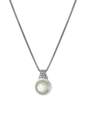 Infinity Silver Oxidized Sterling Silver Mabe Pearl Swirl Pendant Necklace