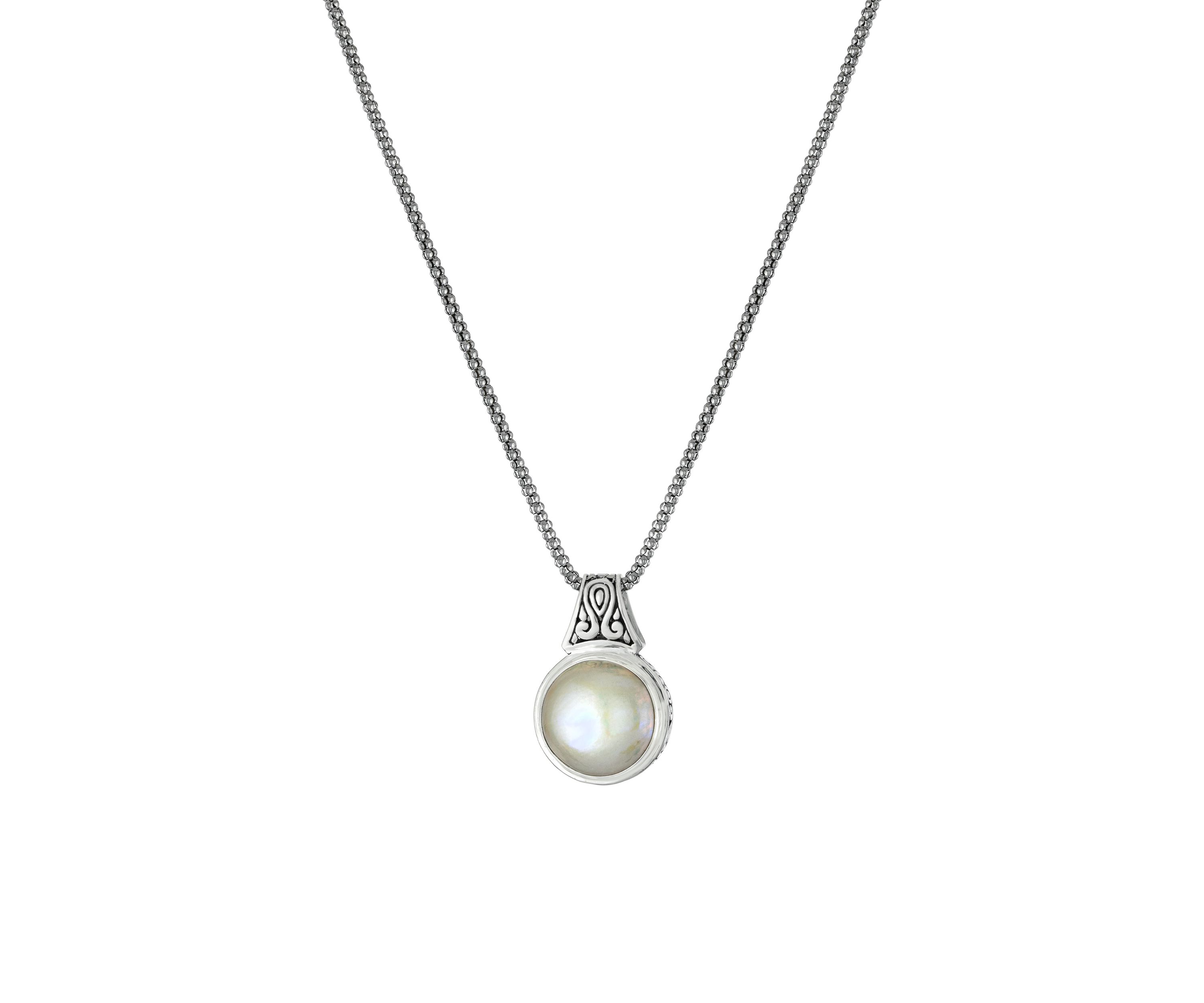 Oxidized Sterling Silver Mabe Pearl Swirl Pendant Necklace