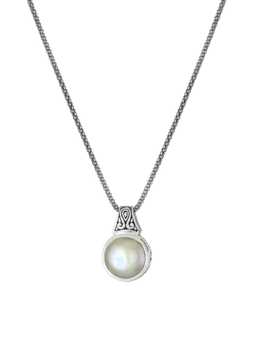Oxidized Sterling Silver Mabe Pearl Swirl Pendant Necklace