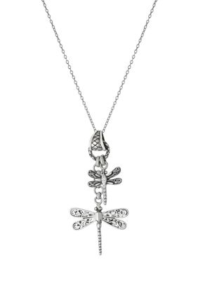 Infinity Silver Oxidized Sterling Silver Double Dragonfly Pendant Necklace
