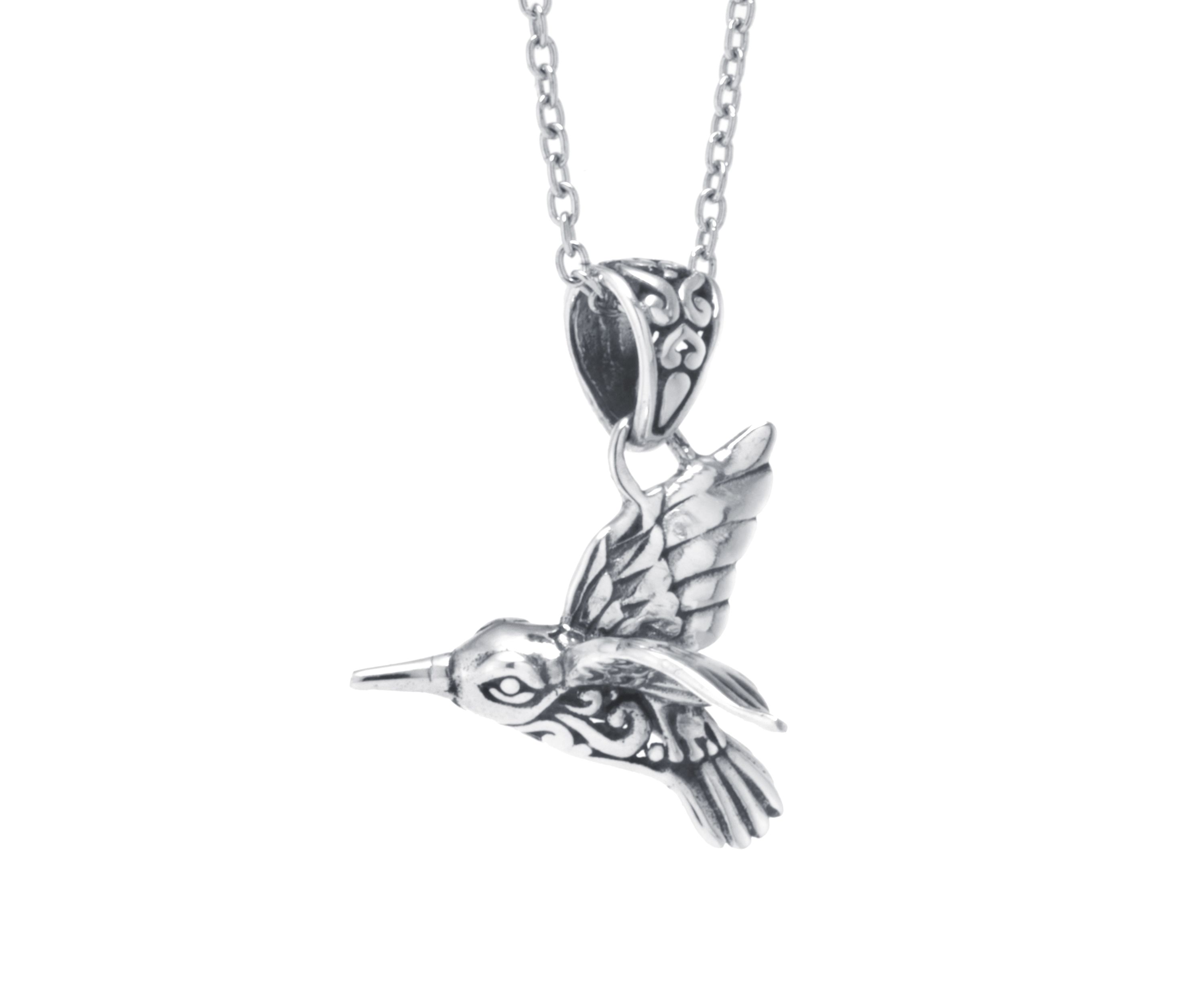 Sterling Silver Bali Hummingbird Pendant Necklace