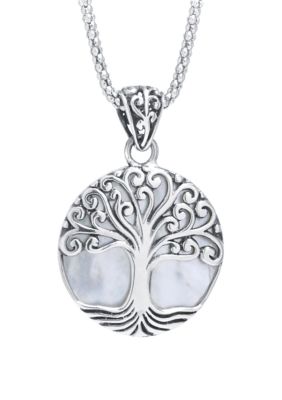 Infinity Silver Sterling Silver Bali Round Mother of Pearl Tree of Life ...