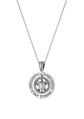 Infinity Silver 18 Inch Oxidized Sterling Silver Round Stay Strong Turtle Pendant Necklace