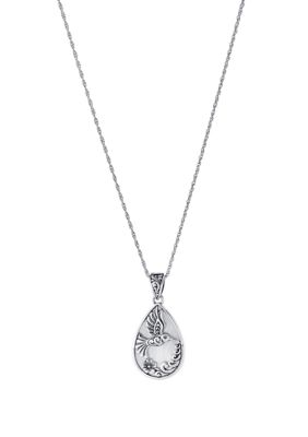 Belk Sterling Silver Sterling Silver 18IN Mother of Pearl Hummingbird Teardrop Pendant Necklace, 16 in