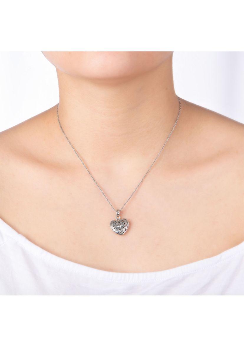 Sterling Silver 18IN Oxidized Filigree Heart Pendant Necklace