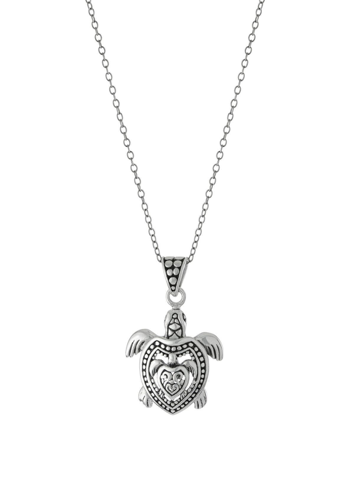 Sterling Silver 18in. Oxidized Double Turtle Pendant Necklace