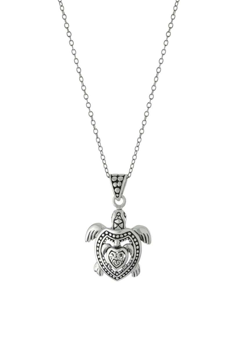 Sterling Silver 18in. Oxidized Double Turtle Pendant Necklace