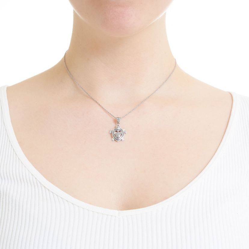 Sterling Silver 18in. Oxidized Double Turtle Pendant Necklace