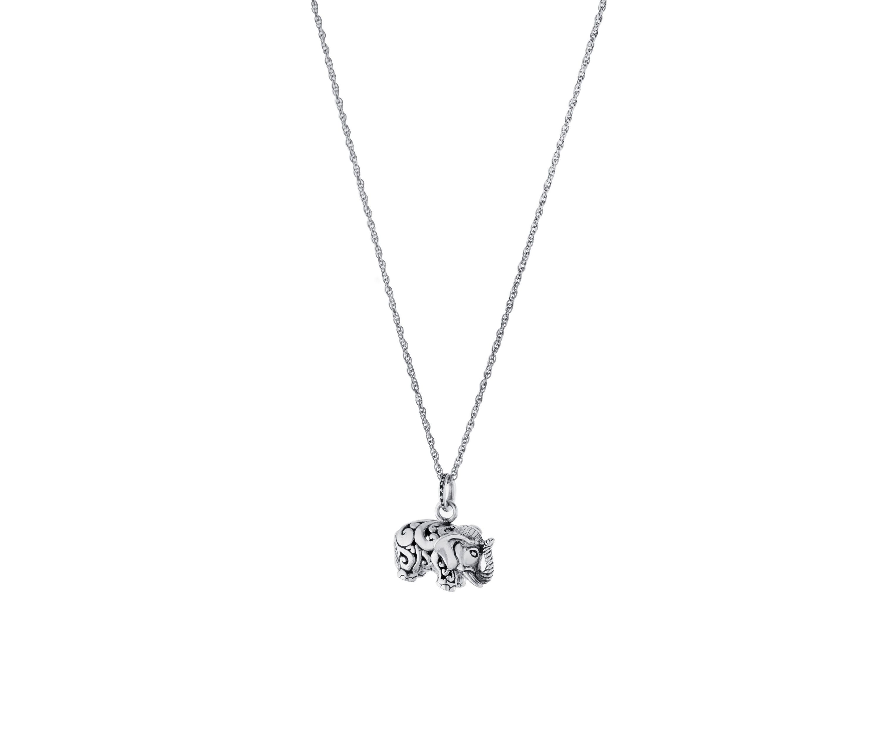 Sterling Silver 18IN Oxidized Small Filigree Elephant Pendant