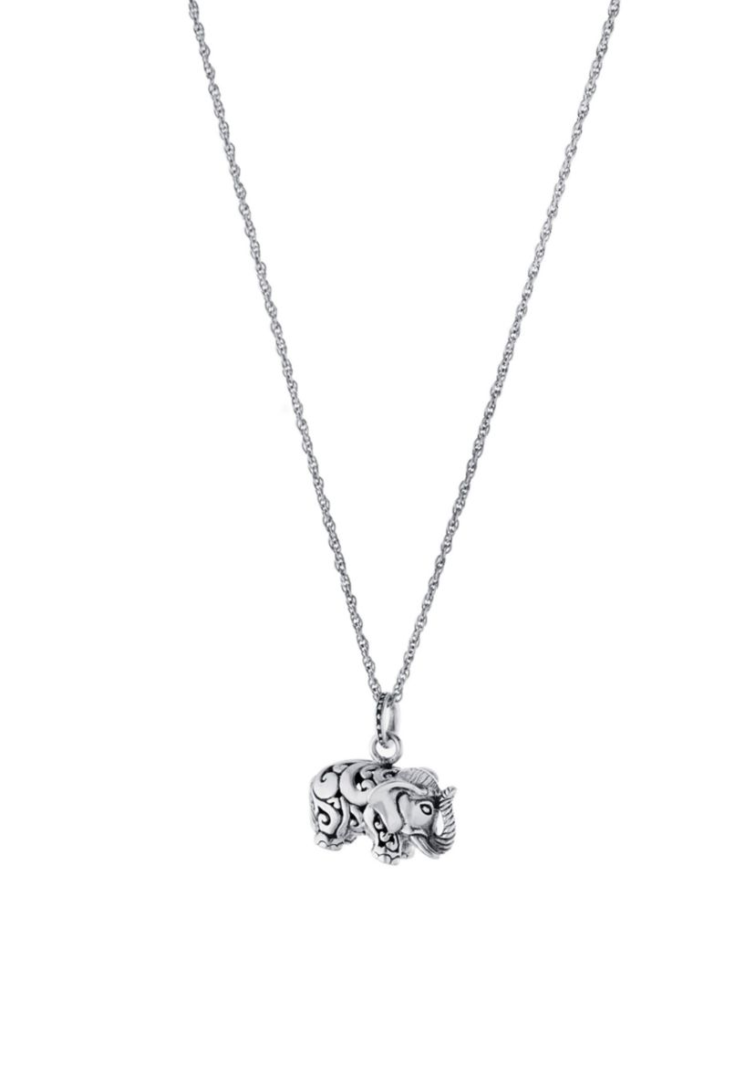 Sterling Silver 18IN Oxidized Small Filigree Elephant Pendant