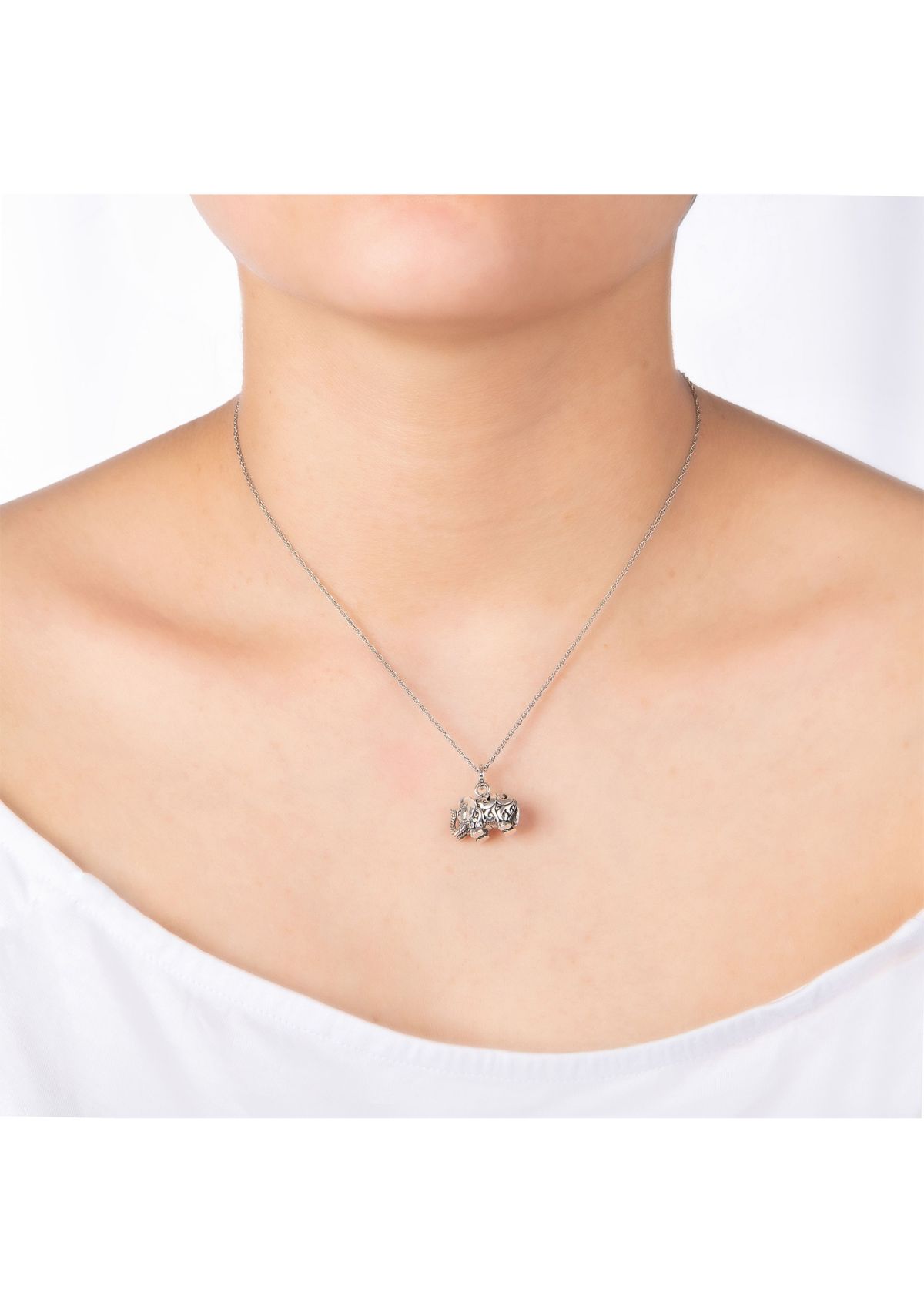 Sterling Silver 18IN Oxidized Small Filigree Elephant Pendant