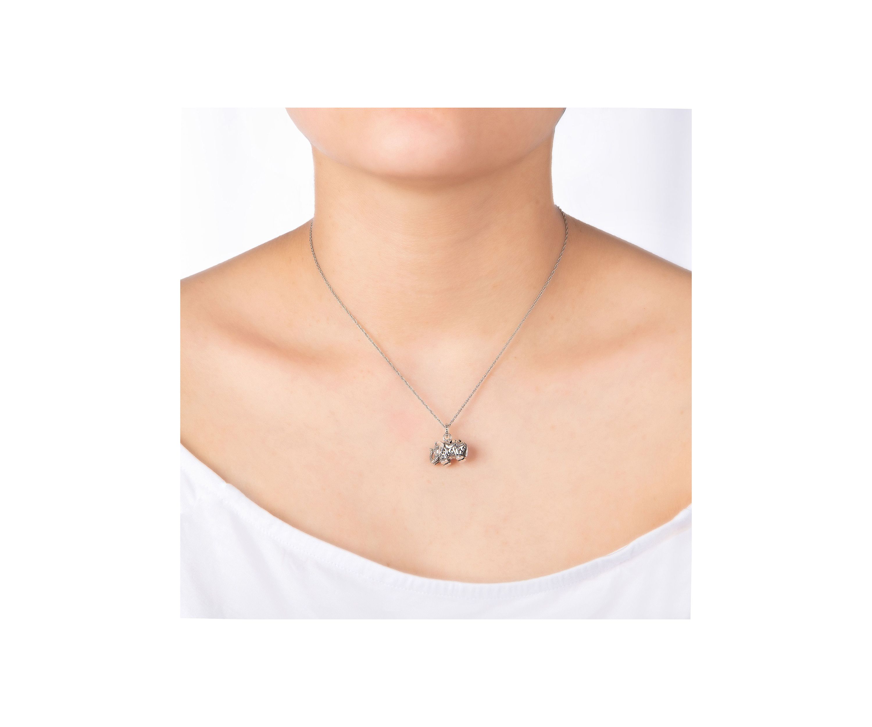 Sterling Silver 18IN Oxidized Small Filigree Elephant Pendant