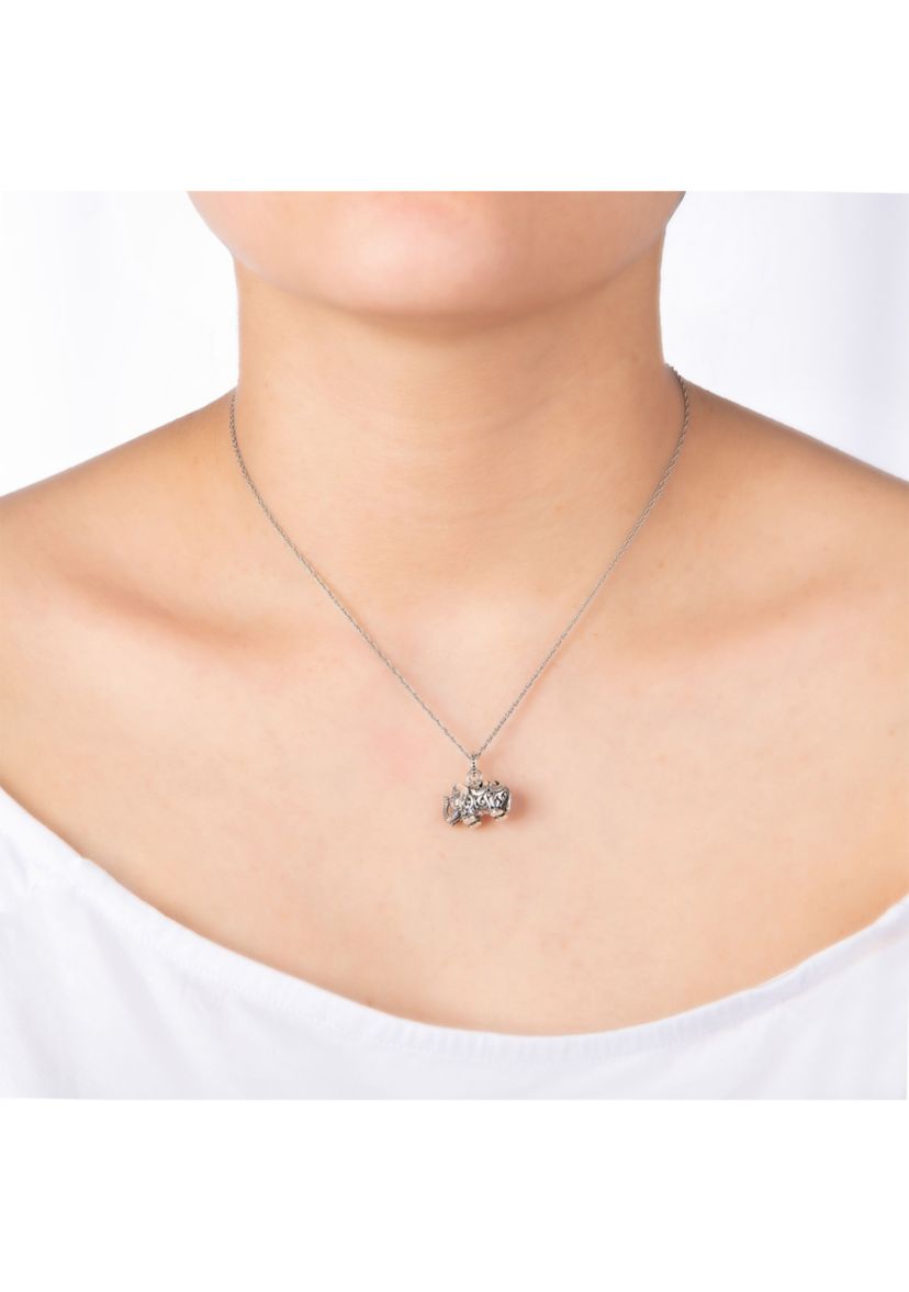 Sterling Silver 18IN Oxidized Small Filigree Elephant Pendant