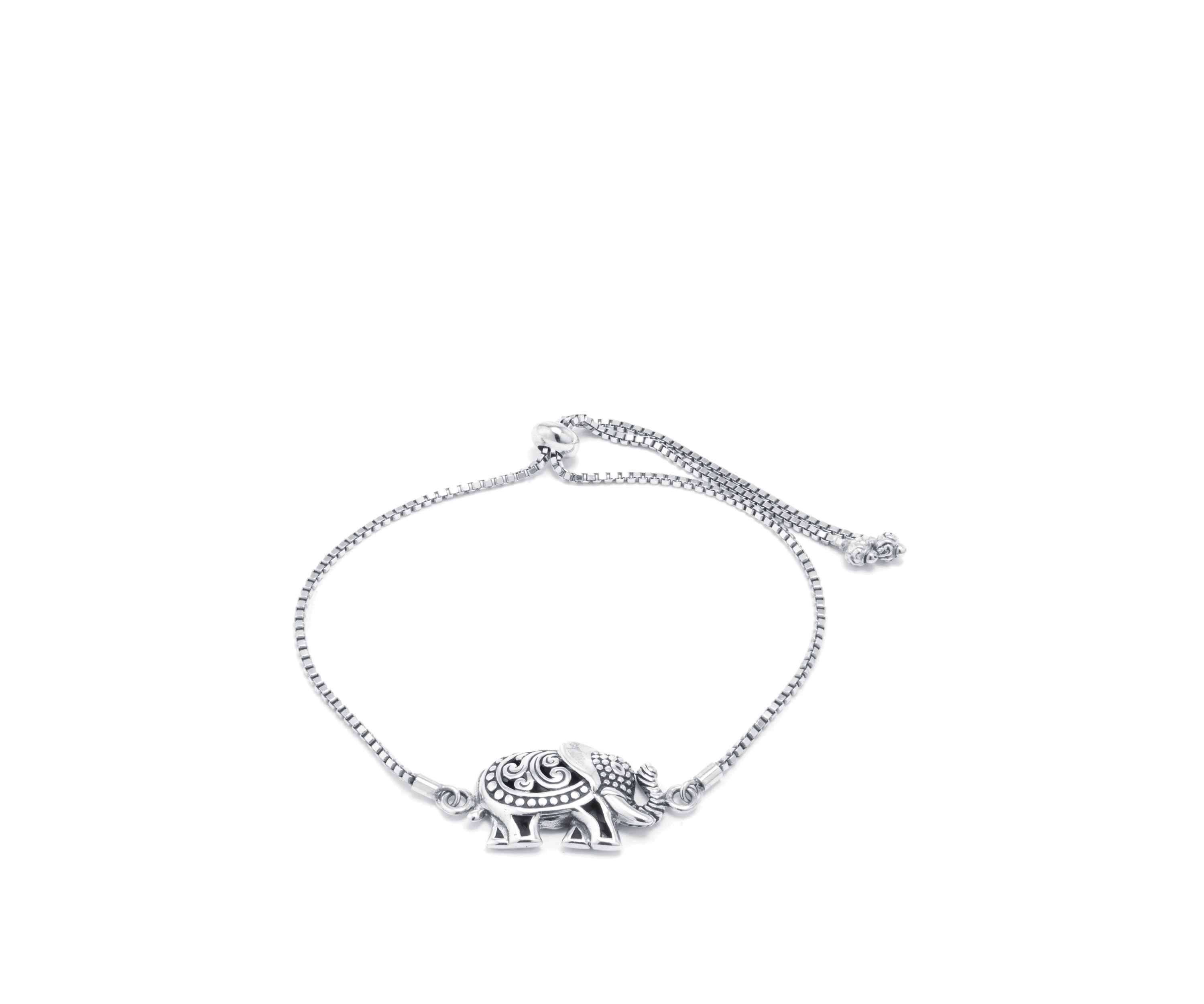 Sterling Silver Bali Inspired Adjustable Elephant Bracelet