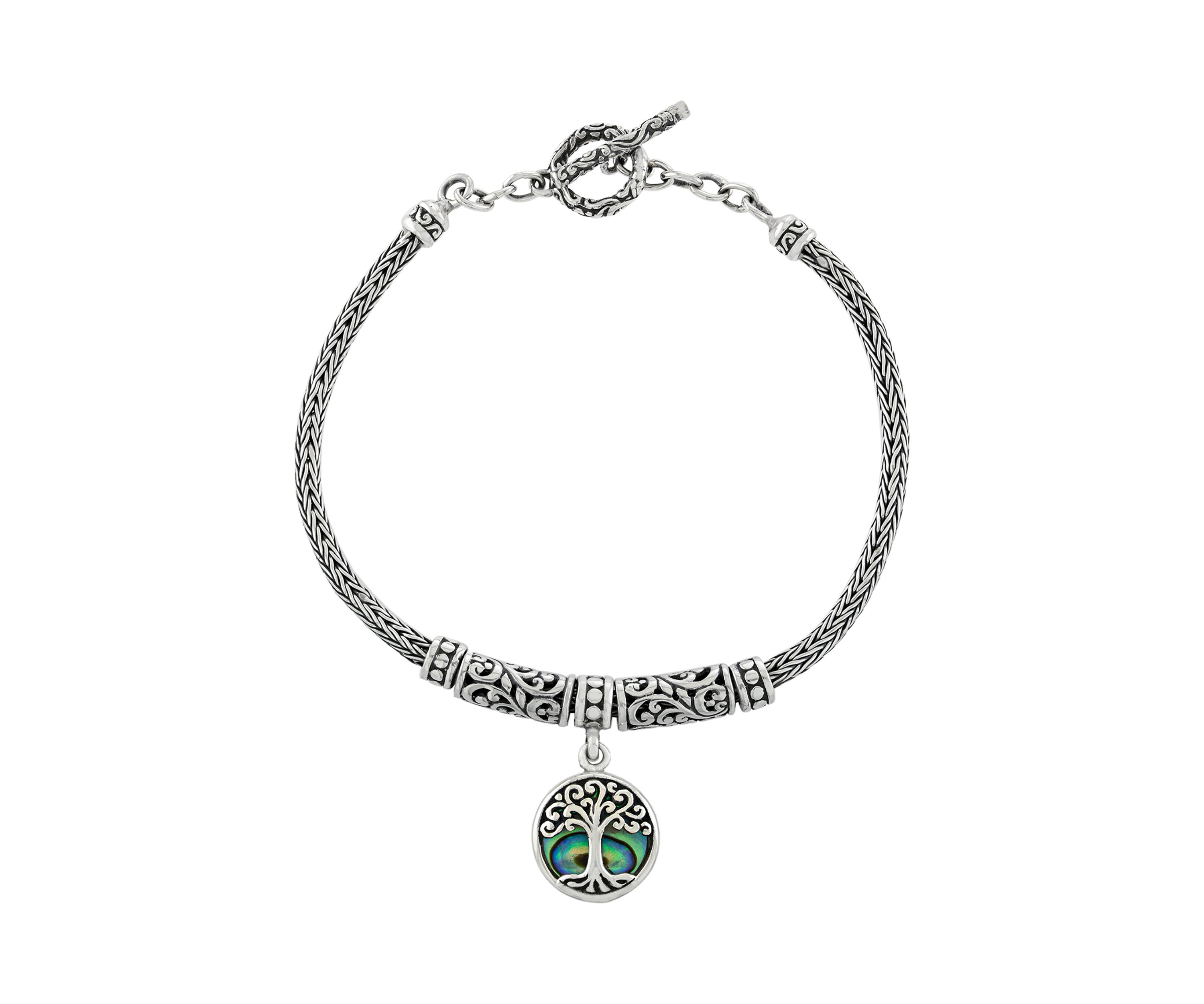 Sterling Silver 7.5 Inch Abalone Tree of Life Bracelet