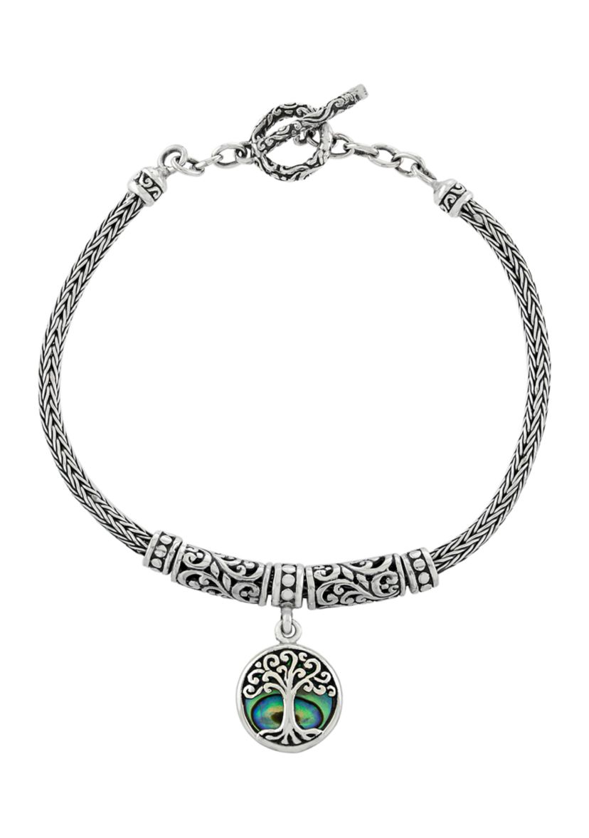 Sterling Silver 7.5 Inch Abalone Tree of Life Bracelet