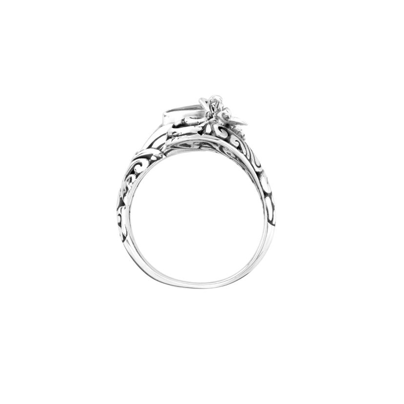 Sterling Silver Blue Topaz Oxidized Butterfly Bypass Ring - Size 7