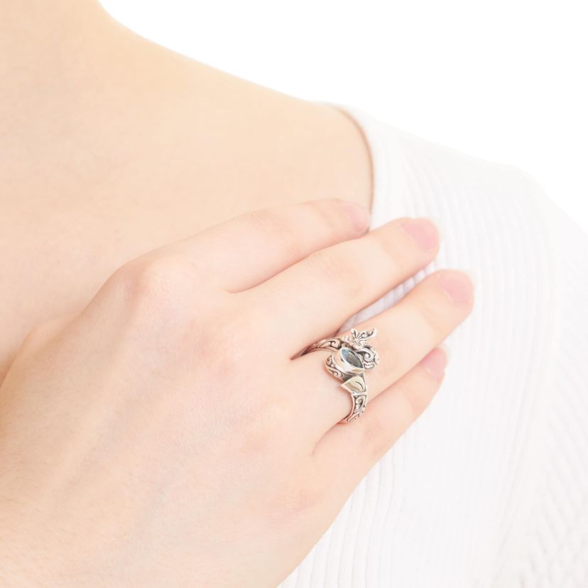 Sterling Silver Blue Topaz Oxidized Butterfly Bypass Ring - Size 7