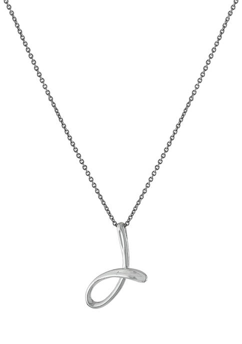 Fine Silver Plated 18 Inch Initial J Pendant Necklace