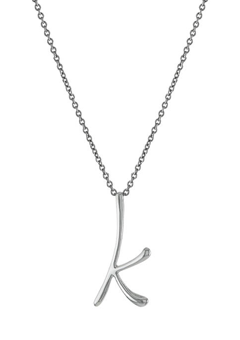 Fine Silver Plated 18 Inch Initial K Pendant Necklace