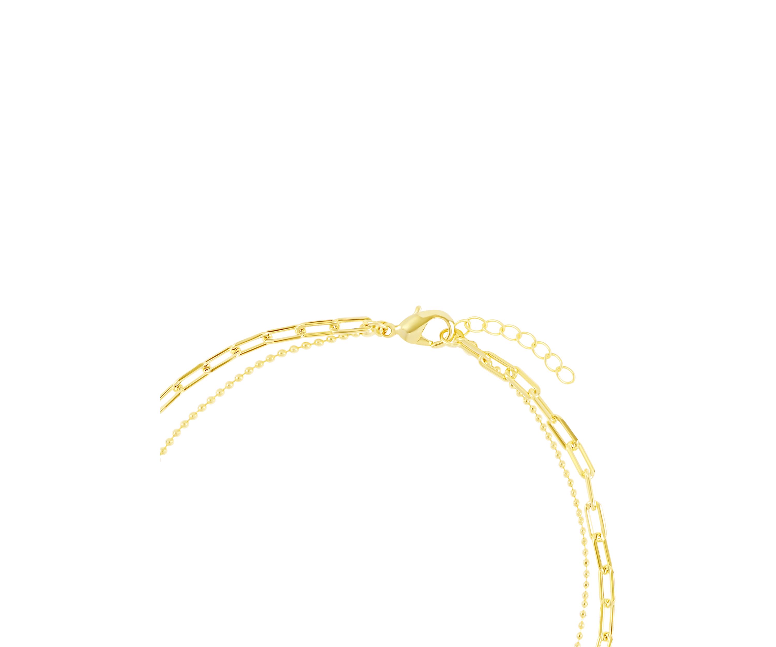Gold Plated Paperclip and Beaded Double Chain Anklet