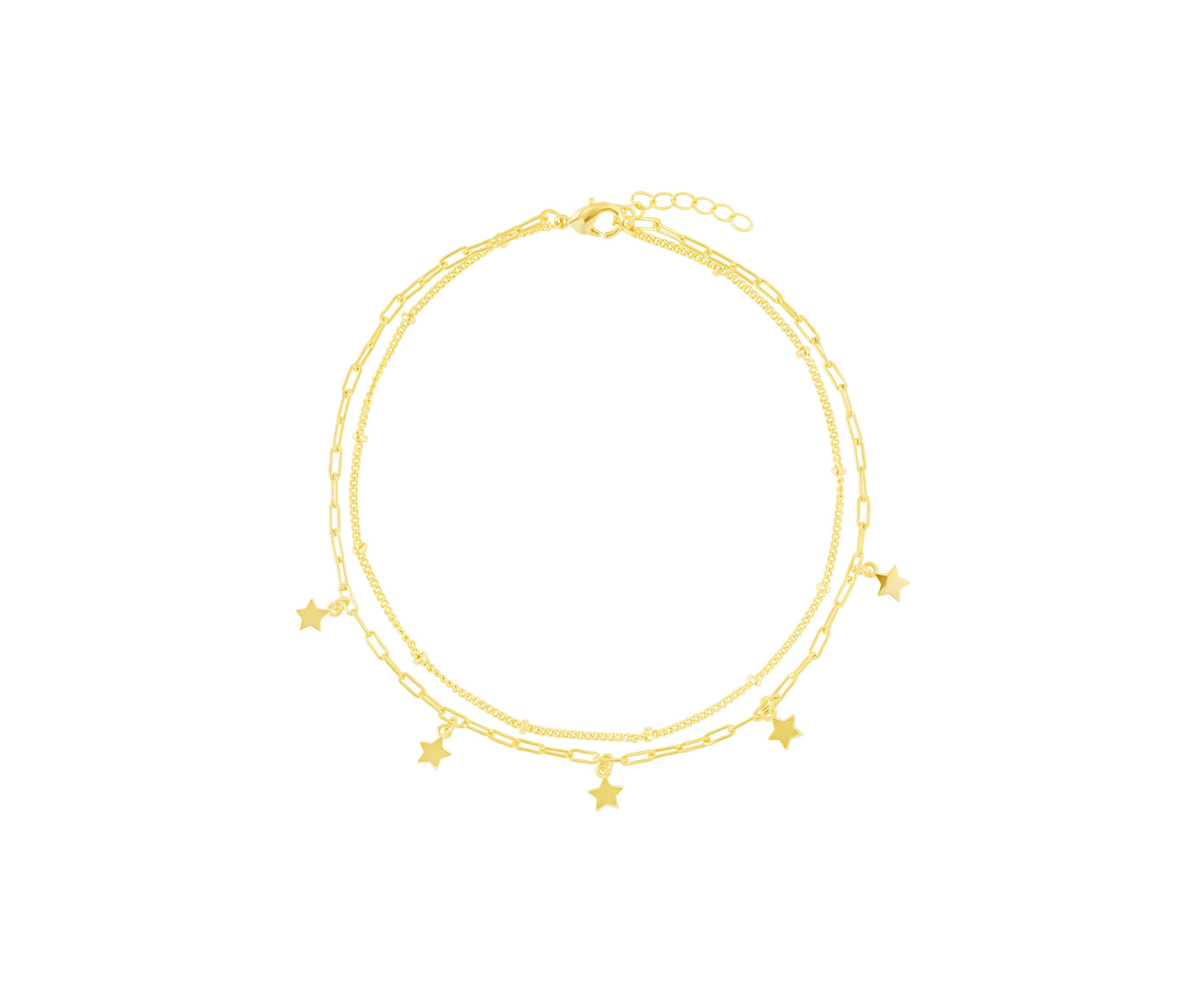 Gold Plated Multi Star Double Chain Anklet