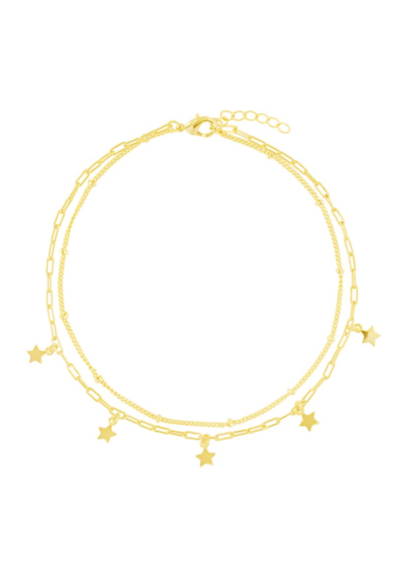 Gold Plated Multi Star Double Chain Anklet