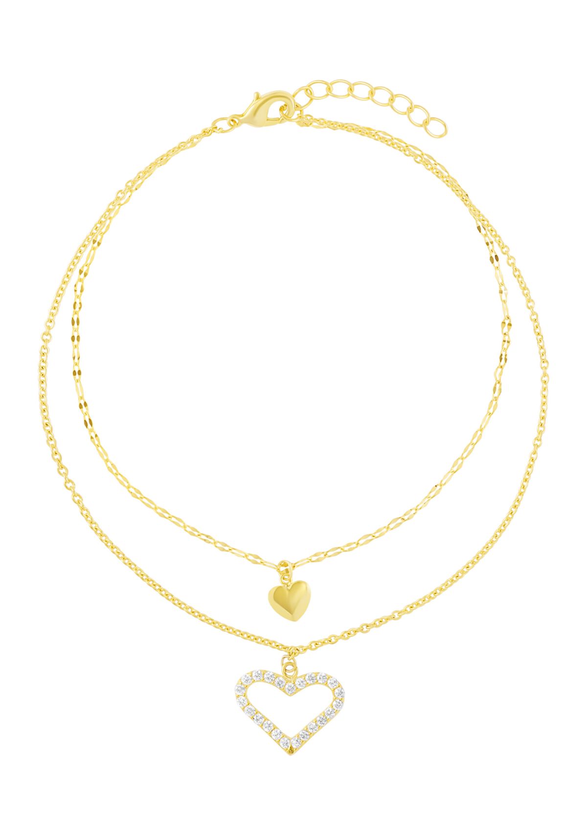 Gold Plated Cubic Zirconia Heart Double Chain Anklet